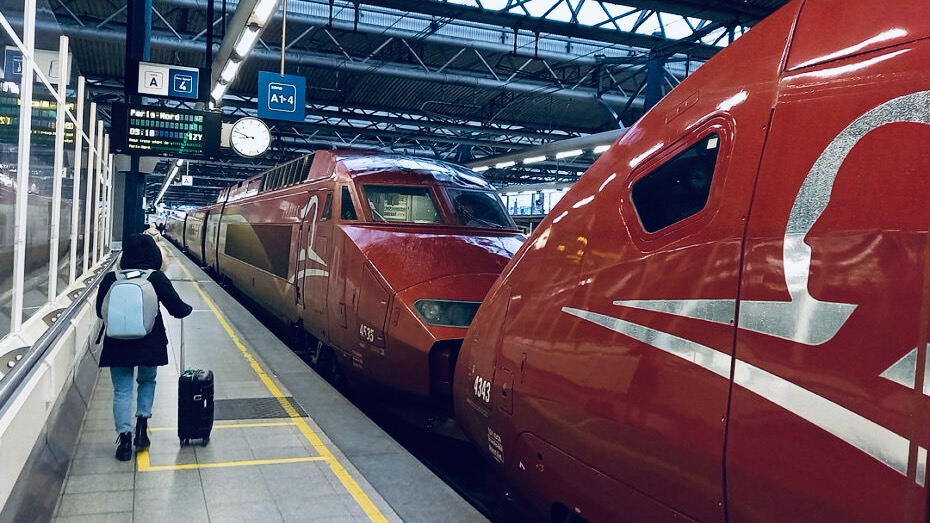 Cross border Eurostar / Thalys trains in Brussels Midi Station